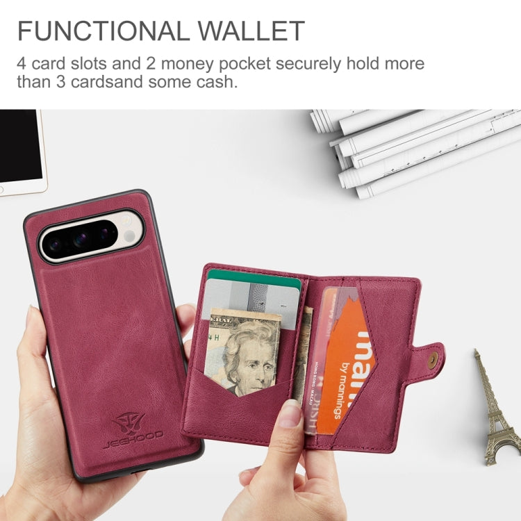 For Google Pixel 9 Pro JEEHOOD J01 Retro Magnetic Detachable Wallet Phone Case(Red)