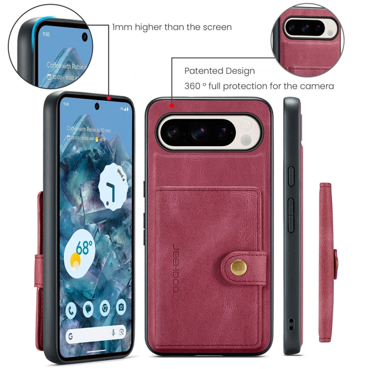 For Google Pixel 9 Pro JEEHOOD J01 Retro Magnetic Detachable Wallet Phone Case(Red)