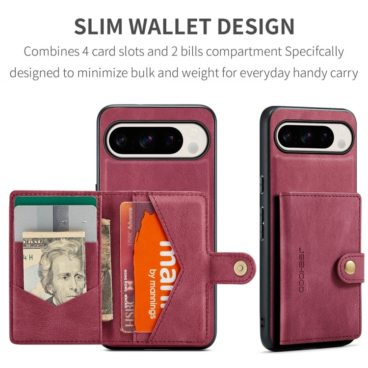 For Google Pixel 9 Pro JEEHOOD J01 Retro Magnetic Detachable Wallet Phone Case(Red)
