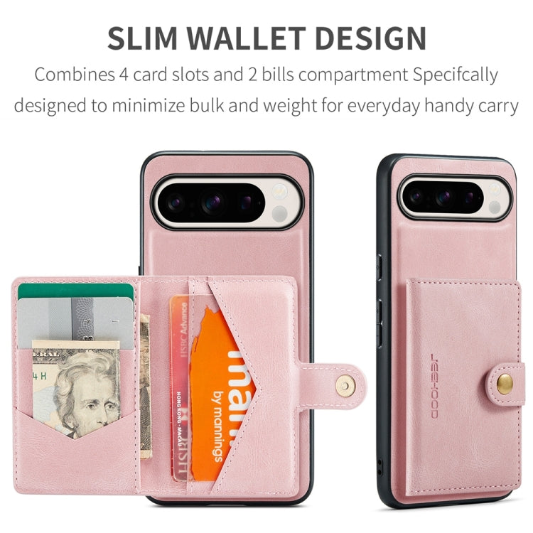 For Google Pixel 9 Pro JEEHOOD J01 Retro Magnetic Detachable Wallet Phone Case(Pink)