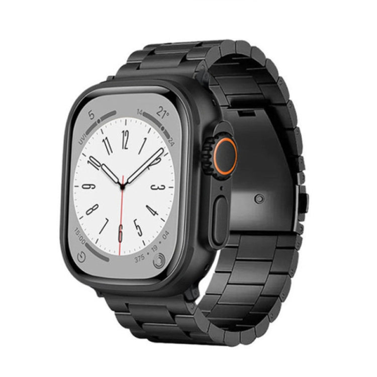 For Apple Watch SE 2023 44mm 3-Bead Flat Buckle Titanium Alloy Watch Band(Black)