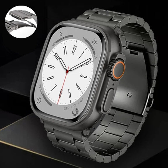 For Apple Watch Series 7 41mm 3-Bead Flat Buckle Titanium Alloy Watch Band(Silver)