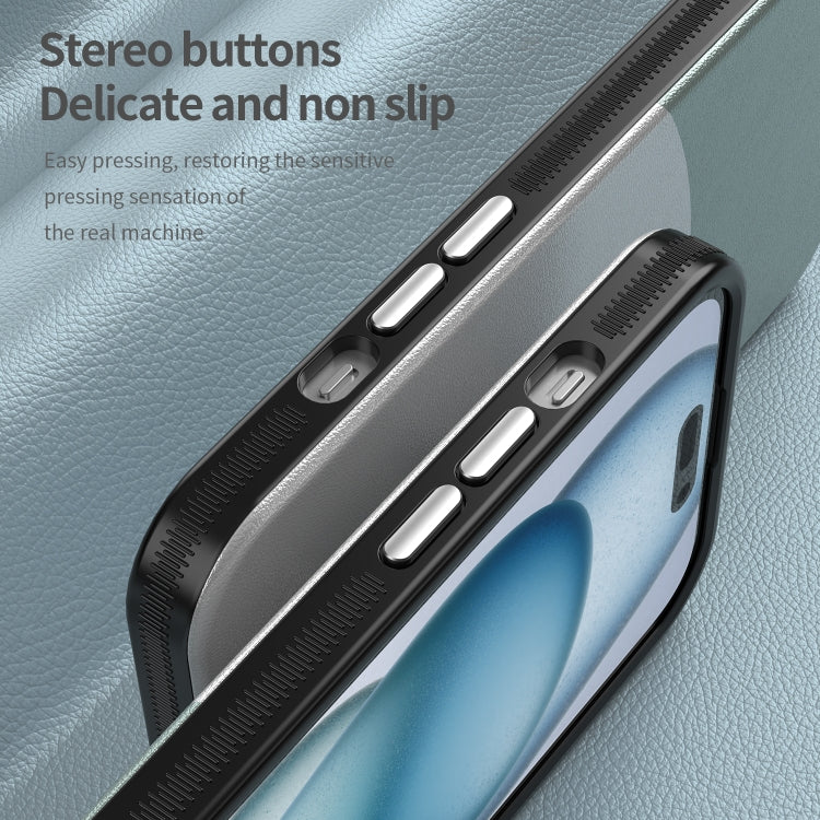 For iPhone 16 Leather Texture MagSafe Magnetic TPU + PC Phone Case(Cyan)
