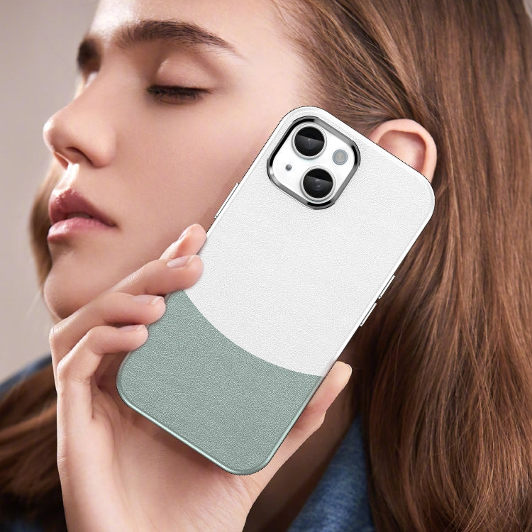 For iPhone 16 Leather Texture MagSafe Magnetic TPU + PC Phone Case(Cyan)