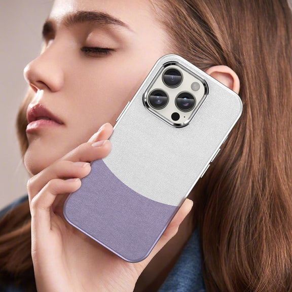 For iPhone 16 Pro Leather Texture MagSafe Magnetic TPU + PC Phone Case(Light Purple)