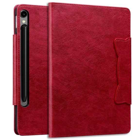 For Samsung Galaxy Tab S9 FE / S9 / S8 / S7 Cat Buckle Leather Smart Tablet Case(Red)