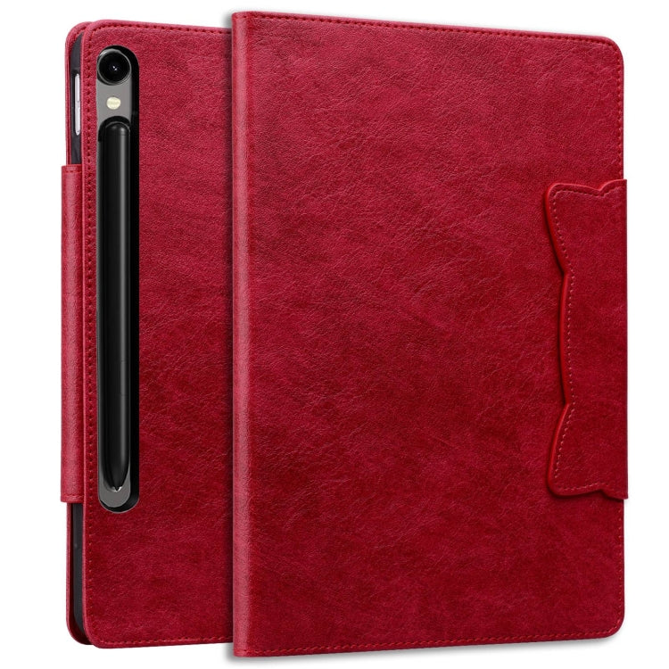 For Samsung Galaxy Tab S9 FE / S9 / S8 / S7 Cat Buckle Leather Smart Tablet Case(Red)