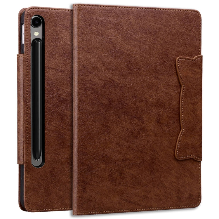 For Samsung Galaxy Tab S9+ / S8+ / S7+ Cat Buckle Leather Smart Tablet Case(Brown)