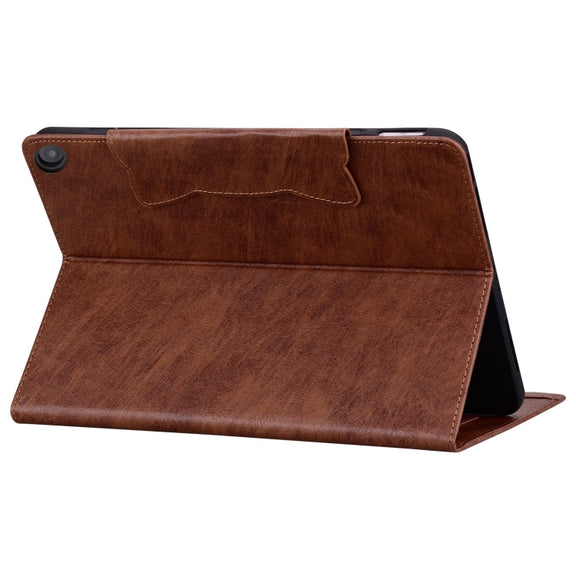 For Amazon Kindle Fire HD 10 2023 / 2021 Cat Buckle Leather Smart Tablet Case(Brown)