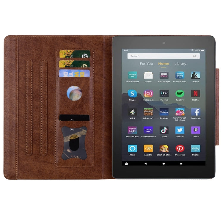 For Amazon Kindle Fire HD 10 2023 / 2021 Cat Buckle Leather Smart Tablet Case(Brown)