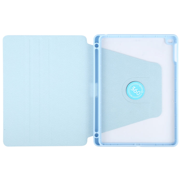 For iPad 9.7 2018 & 2017 / Air / Air2 GEBEI Acrylic TPU 3-folding Rotating Smart Tablet Leather Case withh Pen Slot(Sky Blue)