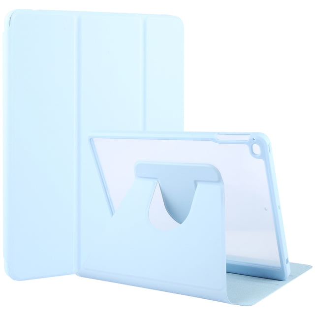 For iPad 9.7 2018 & 2017 / Air / Air2 GEBEI Acrylic TPU 3-folding Rotating Smart Tablet Leather Case withh Pen Slot(Sky Blue)