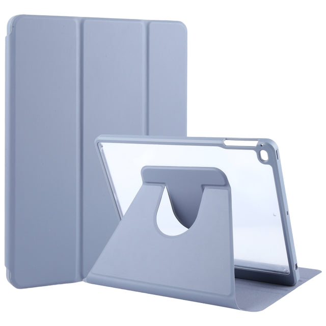 For iPad 9.7 2018 & 2017 / Air / Air2 GEBEI Acrylic TPU 3-folding Rotating Smart Tablet Leather Case withh Pen Slot(Light Purple)