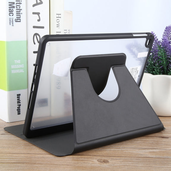 For iPad 9.7 2018 & 2017 / Air / Air2 GEBEI Acrylic TPU 3-folding Rotating Smart Tablet Leather Case withh Pen Slot(Black)