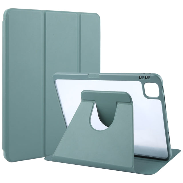 For iPad 2025 / 2022 GEBEI Acrylic TPU 3-folding Rotating Smart Tablet Leather Case withh Pen Slot(Dark Green)