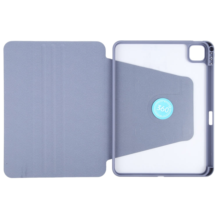 For iPad 2025 / 2022 GEBEI Acrylic TPU 3-folding Rotating Smart Tablet Leather Case withh Pen Slot(Light Purple)