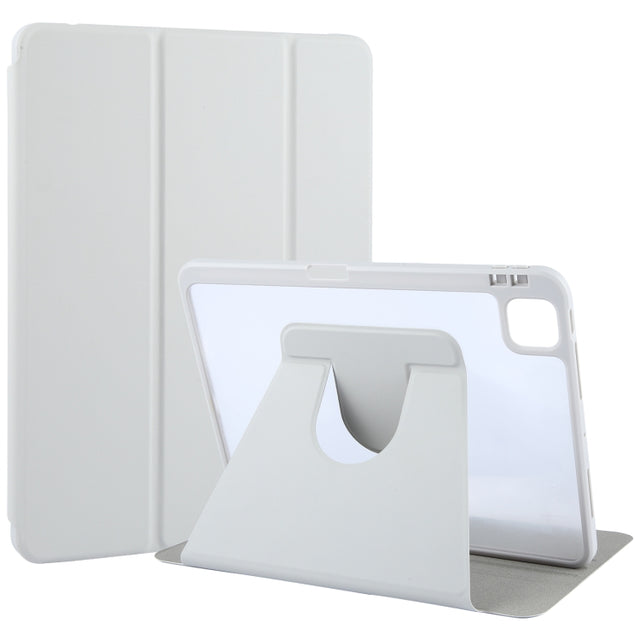 For iPad 2025 / 2022 GEBEI Acrylic TPU 3-folding Rotating Smart Tablet Leather Case withh Pen Slot(Grey)