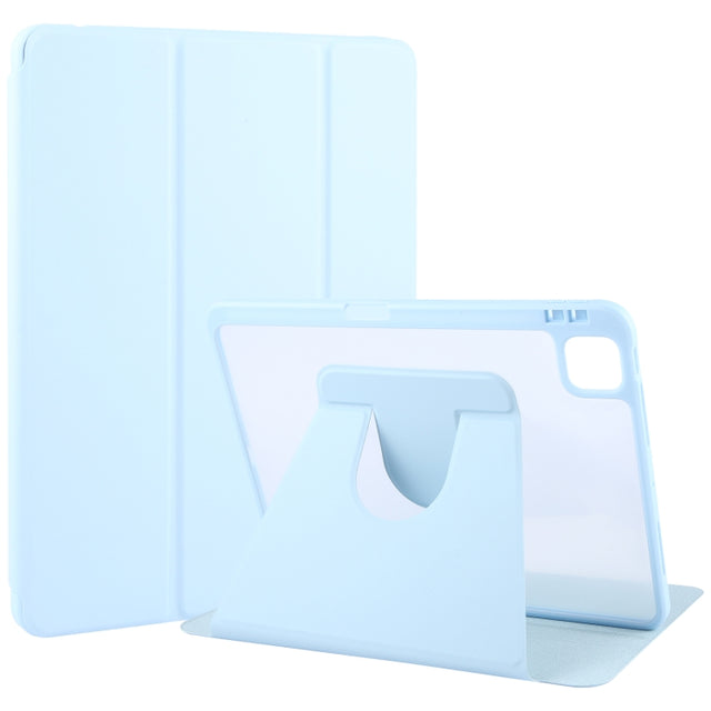 For iPad Air 11 2025 / 2024 / Air 5 GEBEI Acrylic TPU 3-folding Rotating Smart Tablet Leather Case withh Pen Slot(Sky Blue)