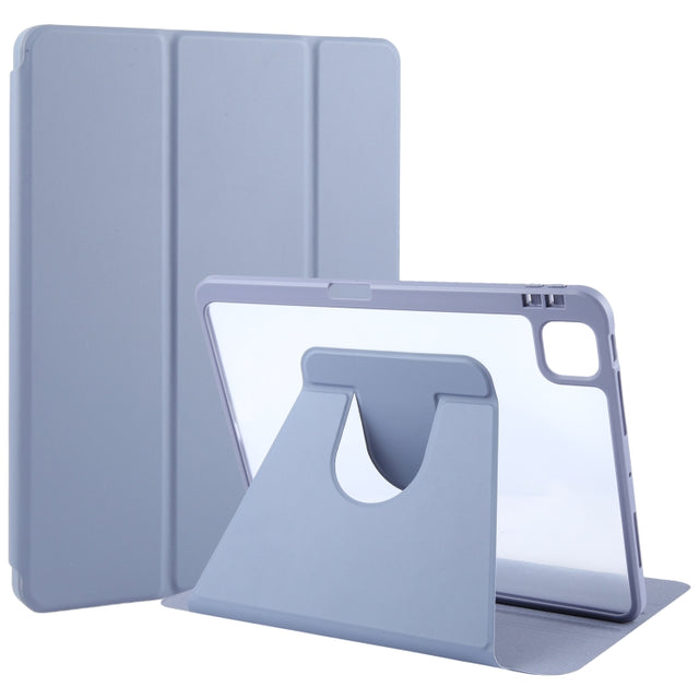For iPad Air 11 2025 / 2024 / Air 5 GEBEI Acrylic TPU 3-folding Rotating Smart Tablet Leather Case withh Pen Slot(Light Purple)