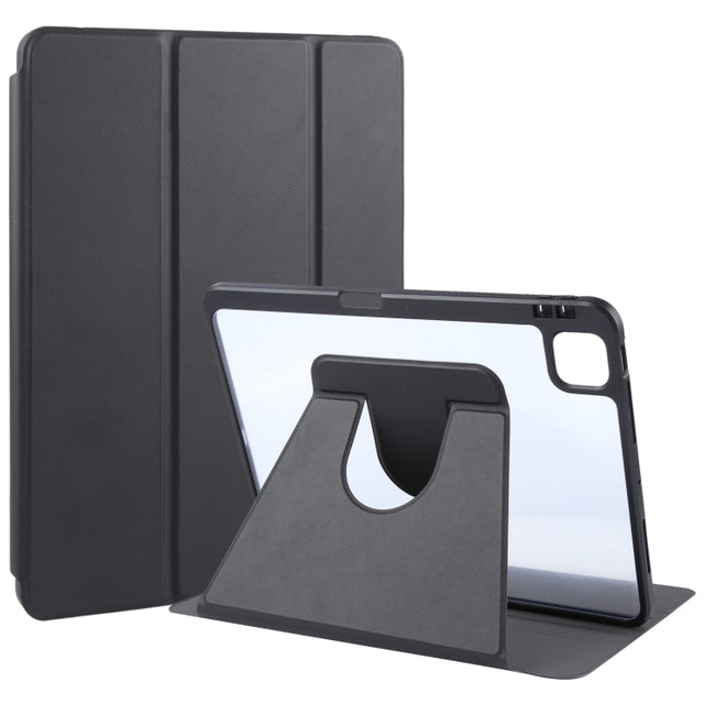 For iPad Air 11 2025 / 2024 / Air 5 GEBEI Acrylic TPU 3-folding Rotating Smart Tablet Leather Case withh Pen Slot(Black)