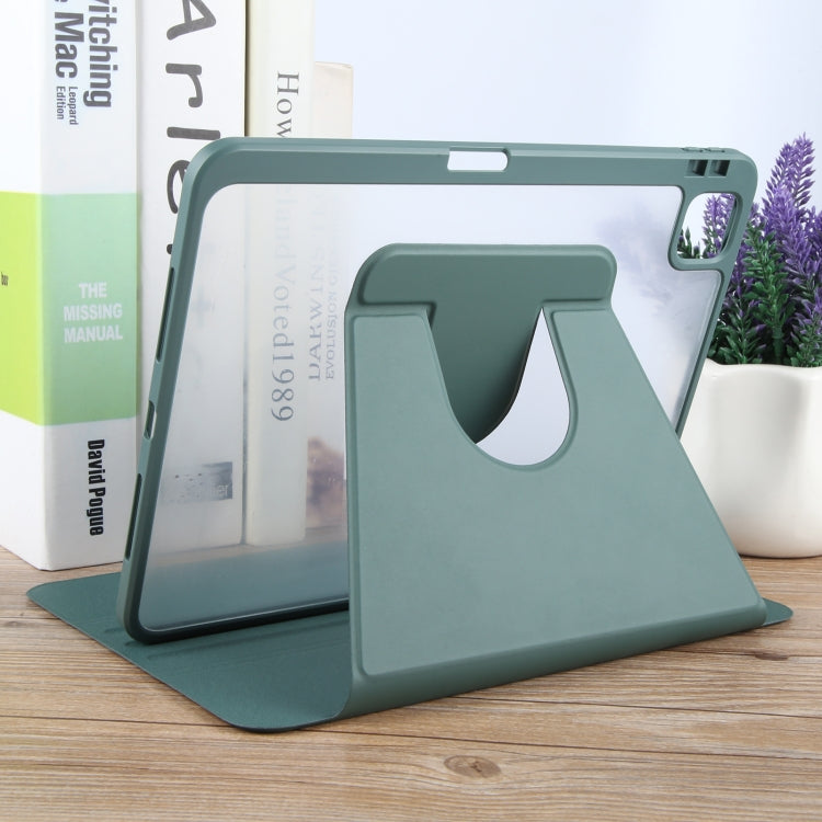 For iPad Pro 11 2024 GEBEI Acrylic TPU 3-folding Rotating Smart Tablet Leather Case withh Pen Slot(Dark Green)