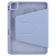 For iPad Pro 11 2024 GEBEI Acrylic TPU 3-folding Rotating Smart Tablet Leather Case withh Pen Slot(Light Purple)