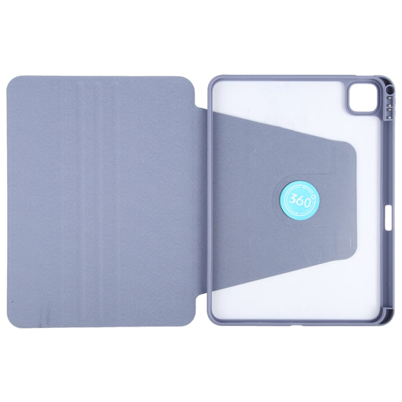For iPad Pro 11 2024 GEBEI Acrylic TPU 3-folding Rotating Smart Tablet Leather Case withh Pen Slot(Light Purple)