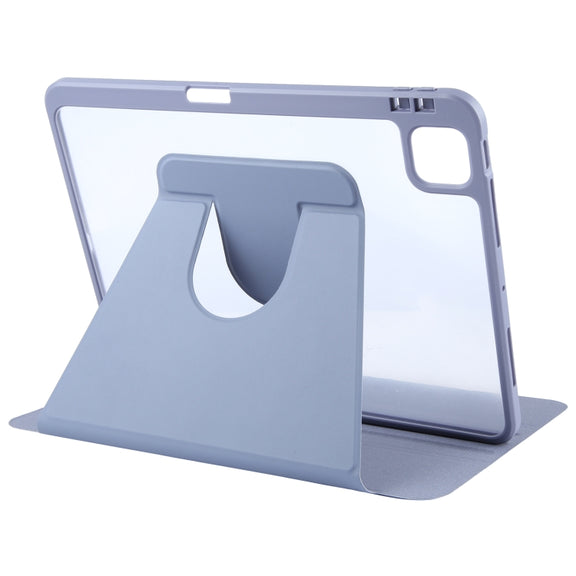 For iPad Pro 11 2024 GEBEI Acrylic TPU 3-folding Rotating Smart Tablet Leather Case withh Pen Slot(Light Purple)