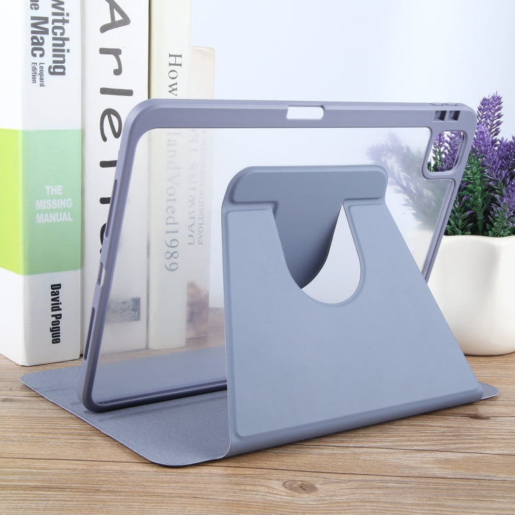 For iPad Pro 11 2024 GEBEI Acrylic TPU 3-folding Rotating Smart Tablet Leather Case withh Pen Slot(Light Purple)