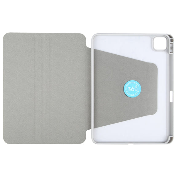 For iPad Pro 11 2024 GEBEI Acrylic TPU 3-folding Rotating Smart Tablet Leather Case withh Pen Slot(Grey)
