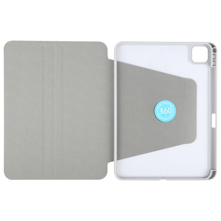 For iPad Pro 11 2024 GEBEI Acrylic TPU 3-folding Rotating Smart Tablet Leather Case withh Pen Slot(Grey)