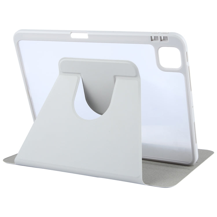 For iPad Pro 11 2024 GEBEI Acrylic TPU 3-folding Rotating Smart Tablet Leather Case withh Pen Slot(Grey)