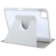 For iPad Pro 11 2024 GEBEI Acrylic TPU 3-folding Rotating Smart Tablet Leather Case withh Pen Slot(Grey)
