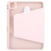 For iPad Pro 11 2024 GEBEI Acrylic TPU 3-folding Rotating Smart Tablet Leather Case withh Pen Slot(Pink)