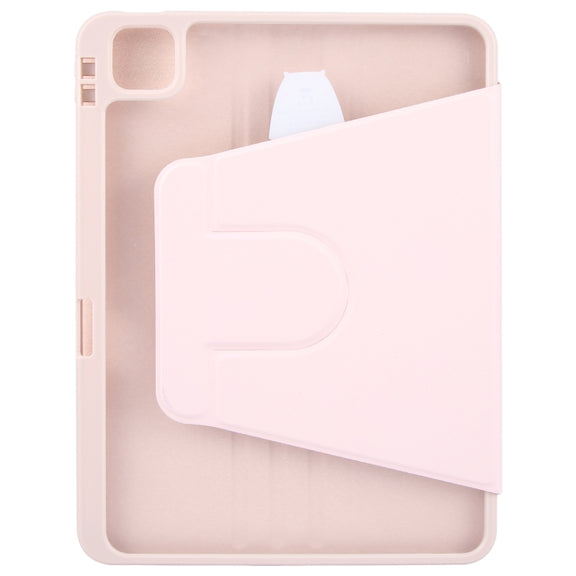 For iPad Pro 11 2024 GEBEI Acrylic TPU 3-folding Rotating Smart Tablet Leather Case withh Pen Slot(Pink)