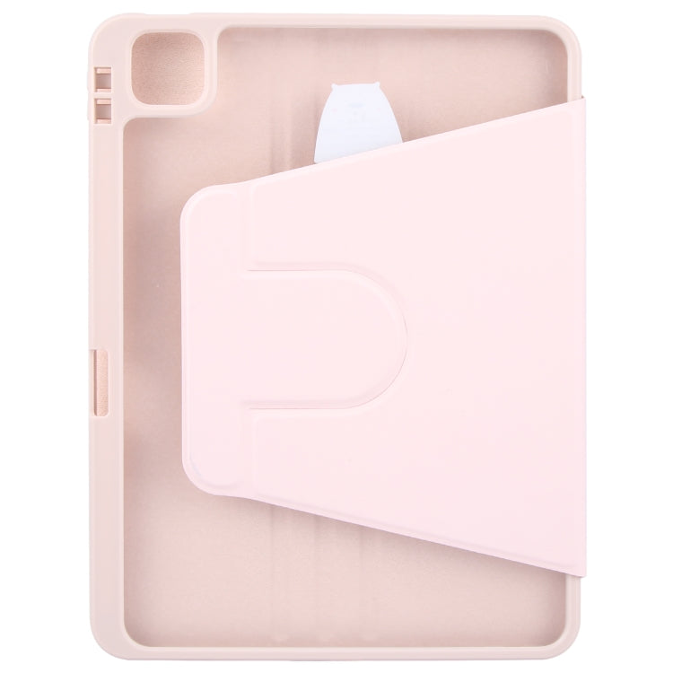 For iPad Pro 11 2024 GEBEI Acrylic TPU 3-folding Rotating Smart Tablet Leather Case withh Pen Slot(Pink)