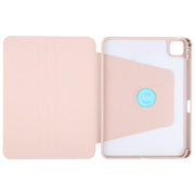 For iPad Pro 11 2024 GEBEI Acrylic TPU 3-folding Rotating Smart Tablet Leather Case withh Pen Slot(Pink)