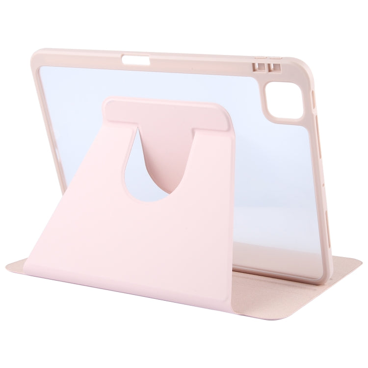 For iPad Pro 11 2024 GEBEI Acrylic TPU 3-folding Rotating Smart Tablet Leather Case withh Pen Slot(Pink)