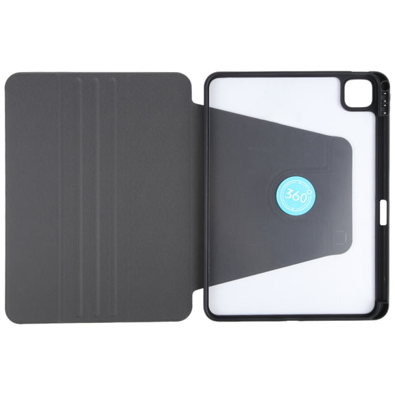 For iPad Pro 11 2024 GEBEI Acrylic TPU 3-folding Rotating Smart Tablet Leather Case withh Pen Slot(Black)