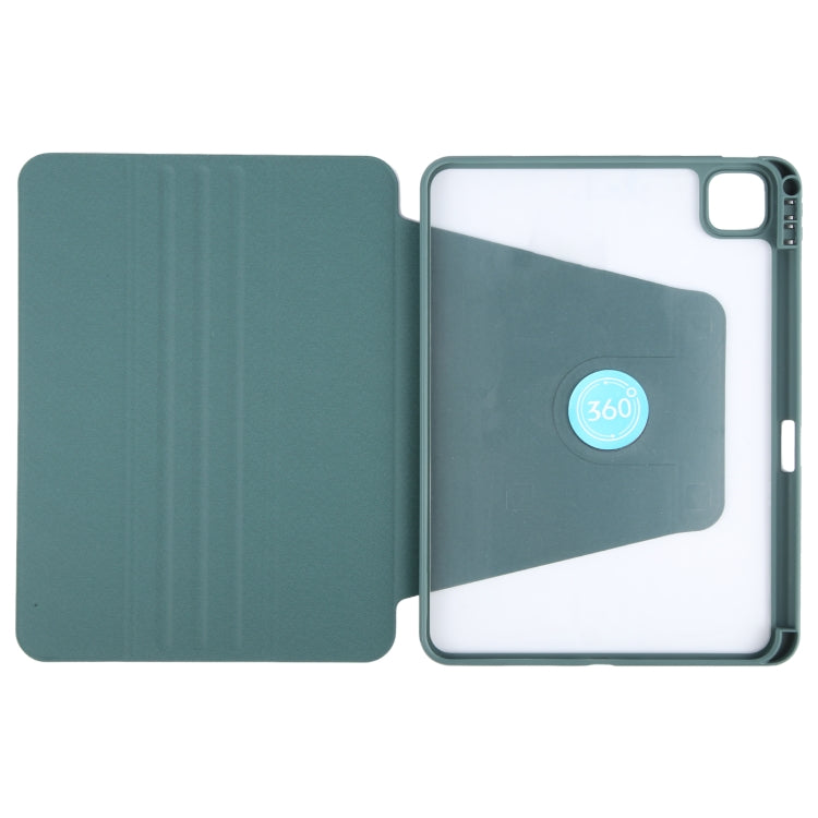 For iPad Pro 13 2024 GEBEI Acrylic TPU 3-folding Rotating Smart Tablet Leather Case withh Pen Slot(Dark Green)