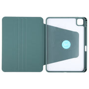 For iPad Pro 13 2024 GEBEI Acrylic TPU 3-folding Rotating Smart Tablet Leather Case withh Pen Slot(Dark Green)