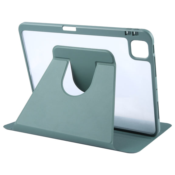 For iPad Pro 13 2024 GEBEI Acrylic TPU 3-folding Rotating Smart Tablet Leather Case withh Pen Slot(Dark Green)