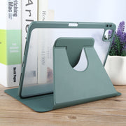For iPad Pro 13 2024 GEBEI Acrylic TPU 3-folding Rotating Smart Tablet Leather Case withh Pen Slot(Dark Green)