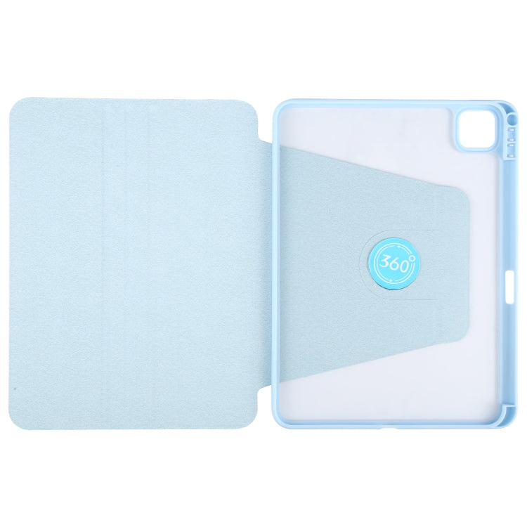 For iPad Pro 13 2024 GEBEI Acrylic TPU 3-folding Rotating Smart Tablet Leather Case withh Pen Slot(Sky Blue)