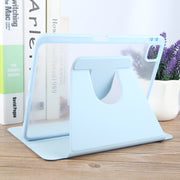 For iPad Pro 13 2024 GEBEI Acrylic TPU 3-folding Rotating Smart Tablet Leather Case withh Pen Slot(Sky Blue)