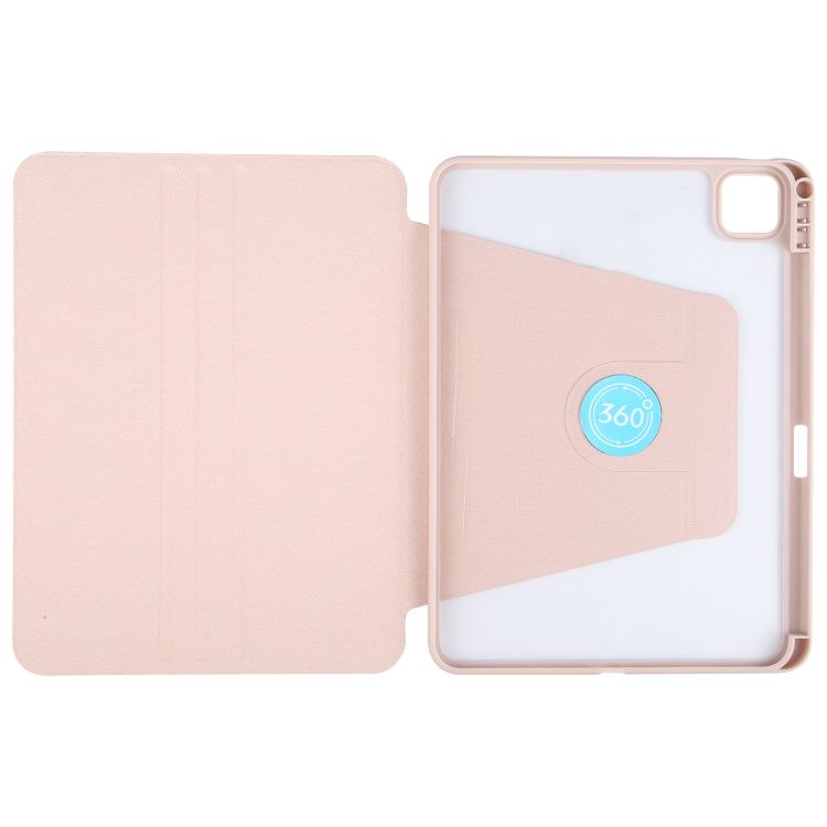 For iPad Pro 13 2024 GEBEI Acrylic TPU 3-folding Rotating Smart Tablet Leather Case withh Pen Slot(Pink)