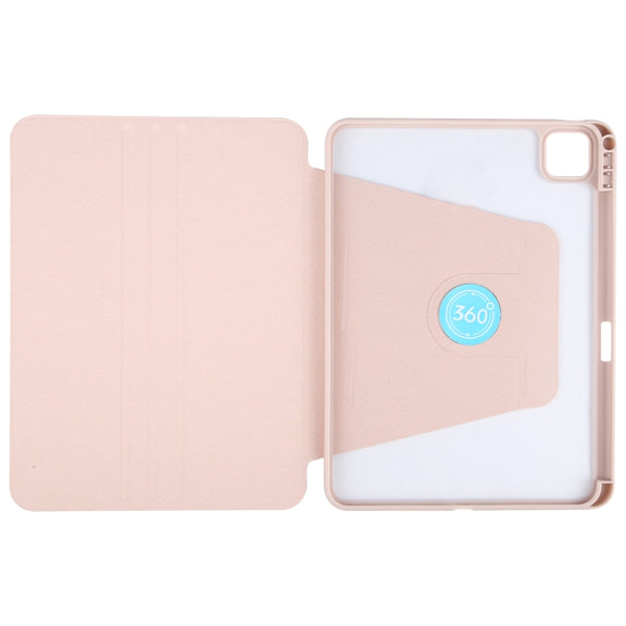 For iPad Pro 13 2024 GEBEI Acrylic TPU 3-folding Rotating Smart Tablet Leather Case withh Pen Slot(Pink)