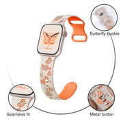 For Apple Watch Series 10 46mm Colorful Butterfly Pattern 8-shaped Buckle Silicone Watch Band(White Black)