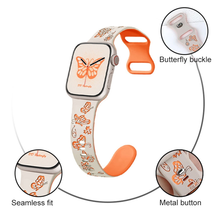 For Apple Watch Series 10 46mm Colorful Butterfly Pattern 8-shaped Buckle Silicone Watch Band(White Black)