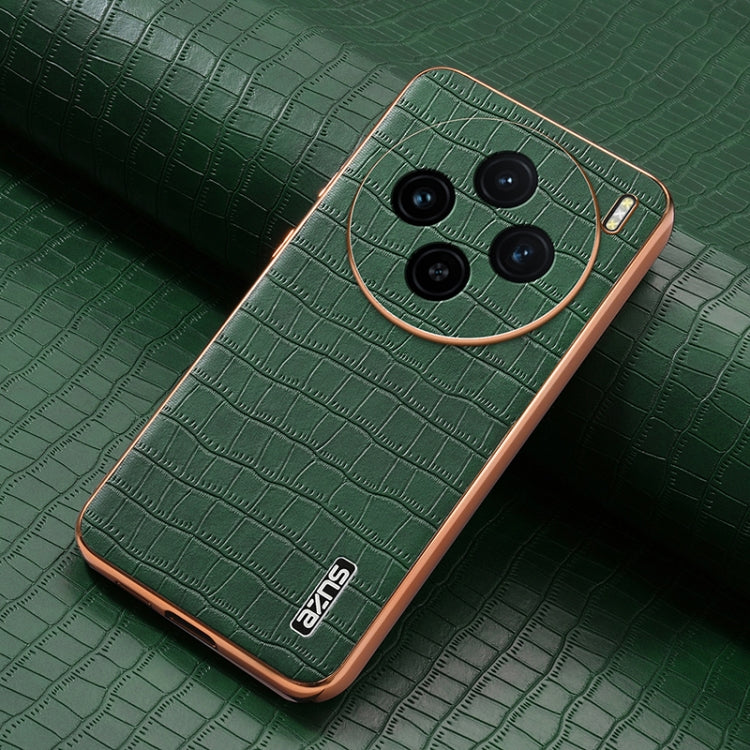 For vivo X100 5G AZNS Electroplated Frame Crocodile Texture Full Coverage Phone Case(Green)